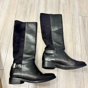 Cole Haan Black Leather and Suede Knee-High Boots
